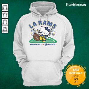 Alt Text: Good Hello Kitty x Los Angeles Rams Kickoff Hoodie featuring a playful design, perfect for fans and stylish wear.