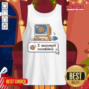 Good I Accept Cookies tank top featuring a fun graphic design, perfect for casual wear and cookie lovers.
