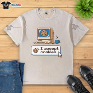 Good I Accept Cookies washed t-shirt featuring a playful cookie graphic, perfect for casual and fun wear.