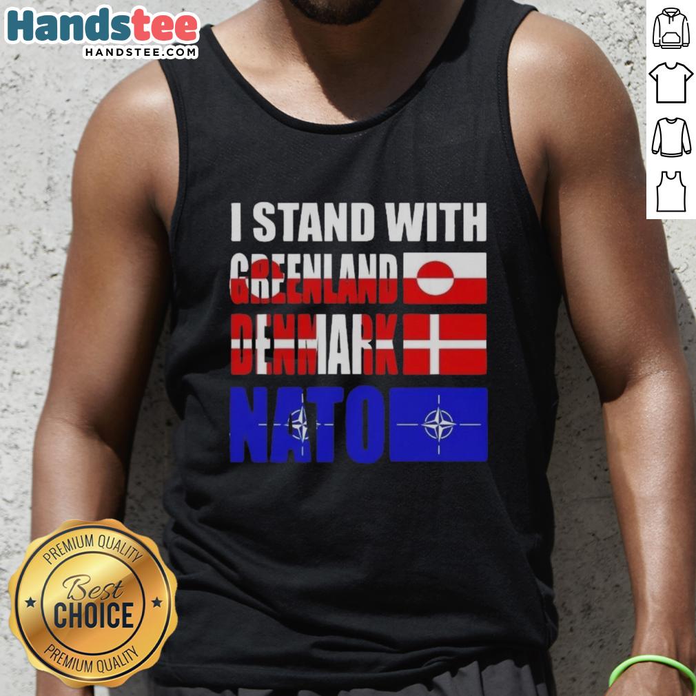 Good I Stand With Greenland Denmark NATO tank top featuring a bold graphic design promoting Greenland's autonomy.