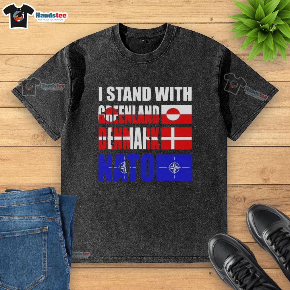 Good I Stand With Greenland Denmark NATO washed t-shirt featuring a bold graphic design and soft, comfortable fabric.
