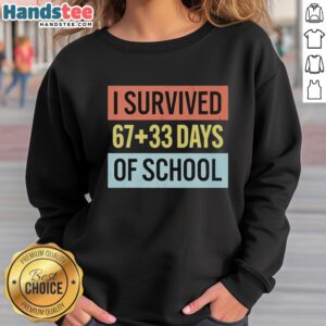 Good I Survived 67 33 Days of School sweatshirt design featuring playful text on a cozy garment.