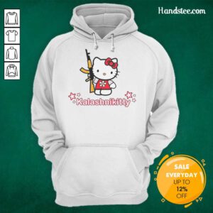 Alt Text: Good Kalashnikitty hoodie featuring a unique blend of Kalashnikov and Hello Kitty designs, perfect for trendy fashion.