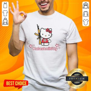 Good Kalashnikitty Kalashnikov X Hello Kitty T-Shirt design featuring a playful fusion of iconic styles in vibrant colors.