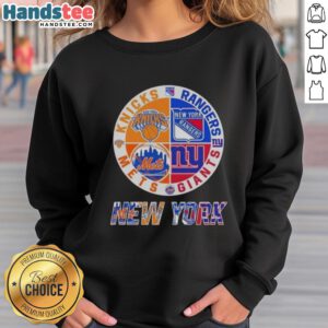 Good New York City Sports sweatshirt featuring Knicks, Rangers, Giants, and Mets logos in a stylish design.