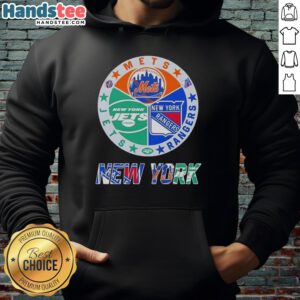 Alt Text: Good New York City Sports hoodie featuring Mets, Rangers, and Jets logos for stylish fan apparel.