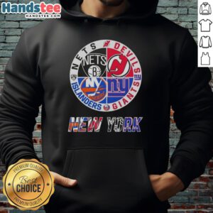 Alt Text: Good New York City Sports hoodie featuring Nets, Devils, Giants, and Islanders logos in a stylish design.