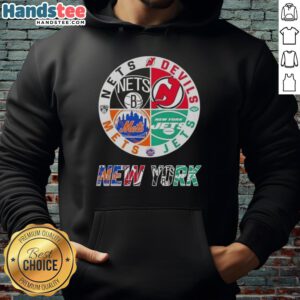 Good New York City sports hoodie featuring Nets, Devils, Jets, and Mets logos in a stylish combine design.
