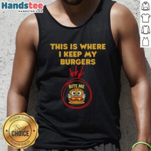 Good-This-Is-Where-I-Keep-My-Burgers-Bite-Me-Tank-Top featuring a fun burger graphic, perfect for summer BBQs and casual wear.