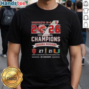 Good Undefeated 16-0 2026 CFP National Champions Indiana Hoosiers vs Miami Hurricanes T-shirt at Hard Rock Stadium.