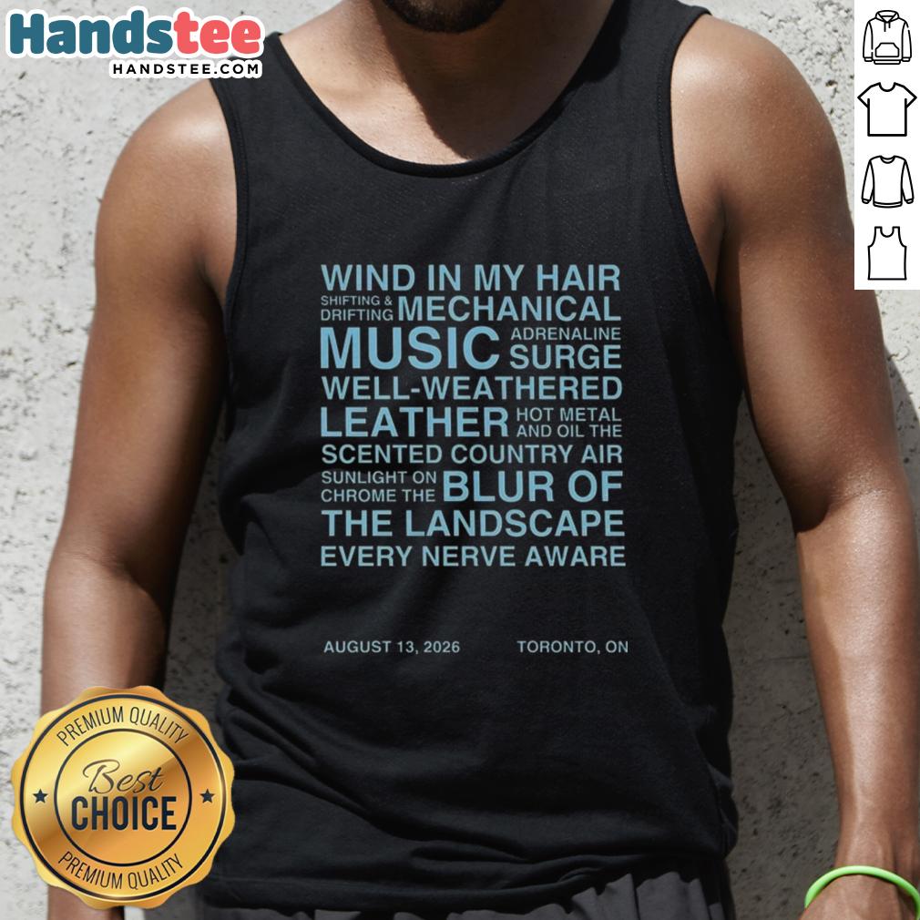 Model wearing a 'Good Wind In My Hair' mechanical tank top, showcasing a trendy design perfect for casual outings.
