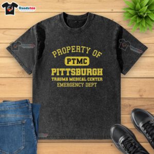 Washed t-shirt featuring the logo of PTMC Pittsburgh Trauma Medical Center Emergency Dept, a hot property item.