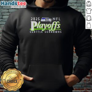 Hot Seattle Seahawks 2025 NFL Playoffs logo hoodie featuring vibrant colors and team branding for fans.
