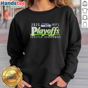 Hot Seattle Seahawks 2025 NFL Playoffs logo sweatshirt featuring vibrant team colors and stylish design for fans.