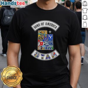 Hot Son Of America Utah Map Sports Logos Combine T-Shirt design featuring vibrant graphics and bold colors.