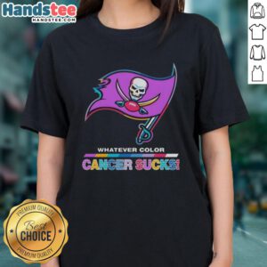 Hot Tampa Bay Buccaneers Football cancer awareness tee in vibrant colors, promoting the message 'Cancer Sucks' for ladies.