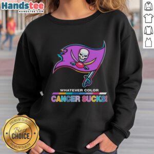 Hot Tampa Bay Buccaneers football sweatshirt in vibrant colors, supporting cancer awareness with a bold logo design.