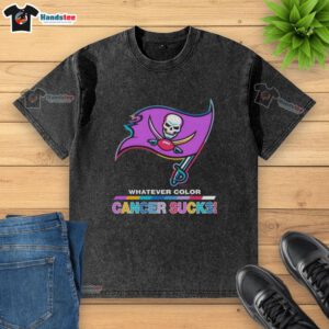 Alt Text: Hot Tampa Bay Buccaneers Football Cancer Sucks logo colors washed t-shirt showcasing team spirit and support.