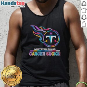 Hot Tennessee Titans football tank top featuring vibrant colors with a 'Cancer Sucks' logo design.