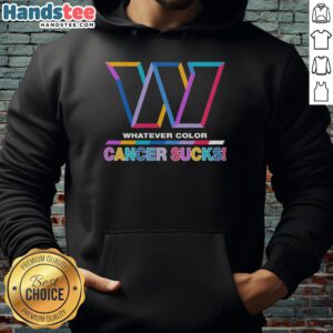 Hot Washington Commanders football hoodie featuring vibrant colors and 'Cancer Sucks' logo for awareness and support.