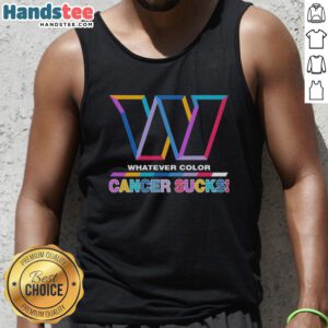 Hot Washington Commanders football tank top featuring colorful 'Cancer Sucks' logo design for team spirit and awareness.