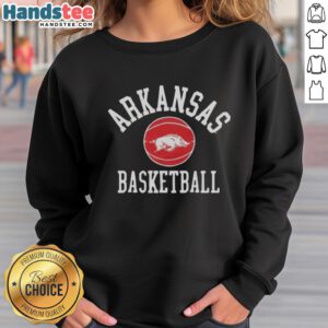 Cozy Nice Arkansas Razorbacks basketball sweatshirt in red and white, perfect for game days and fan apparel.