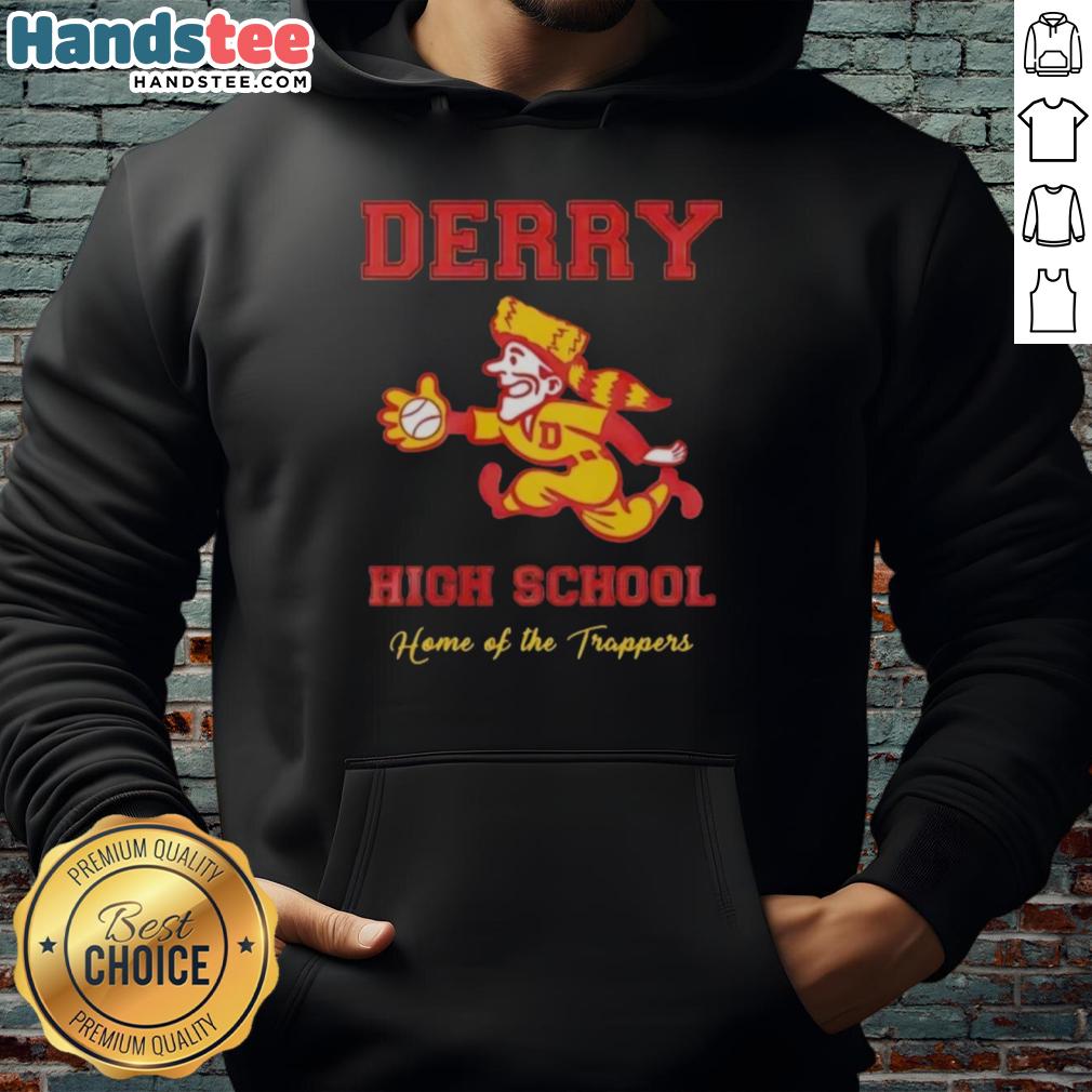 Alt Text: Nice Derry High School Home of the Trappers hoodie in navy blue, showcasing school spirit and athletic pride.