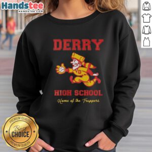 Nice Derry High School Home of the Trappers sweatshirt featuring school colors and logo, perfect for proud students and alumni.