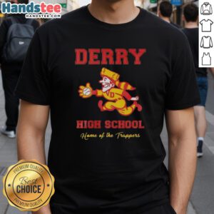 Nice Derry High School Home Of The Trappers T-Shirt featuring school colors and logo, perfect for fans and students.