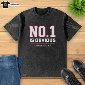 Nice Kansas No. 1 Is Obvious Lawrence KS washed t-shirt displayed on a wooden background for casual fashion styling.