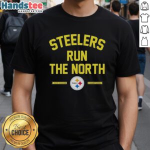 Alt Text: Pittsburgh Steelers 2025 Division Champions T-Shirt featuring 'Run The North' design for fans and supporters.