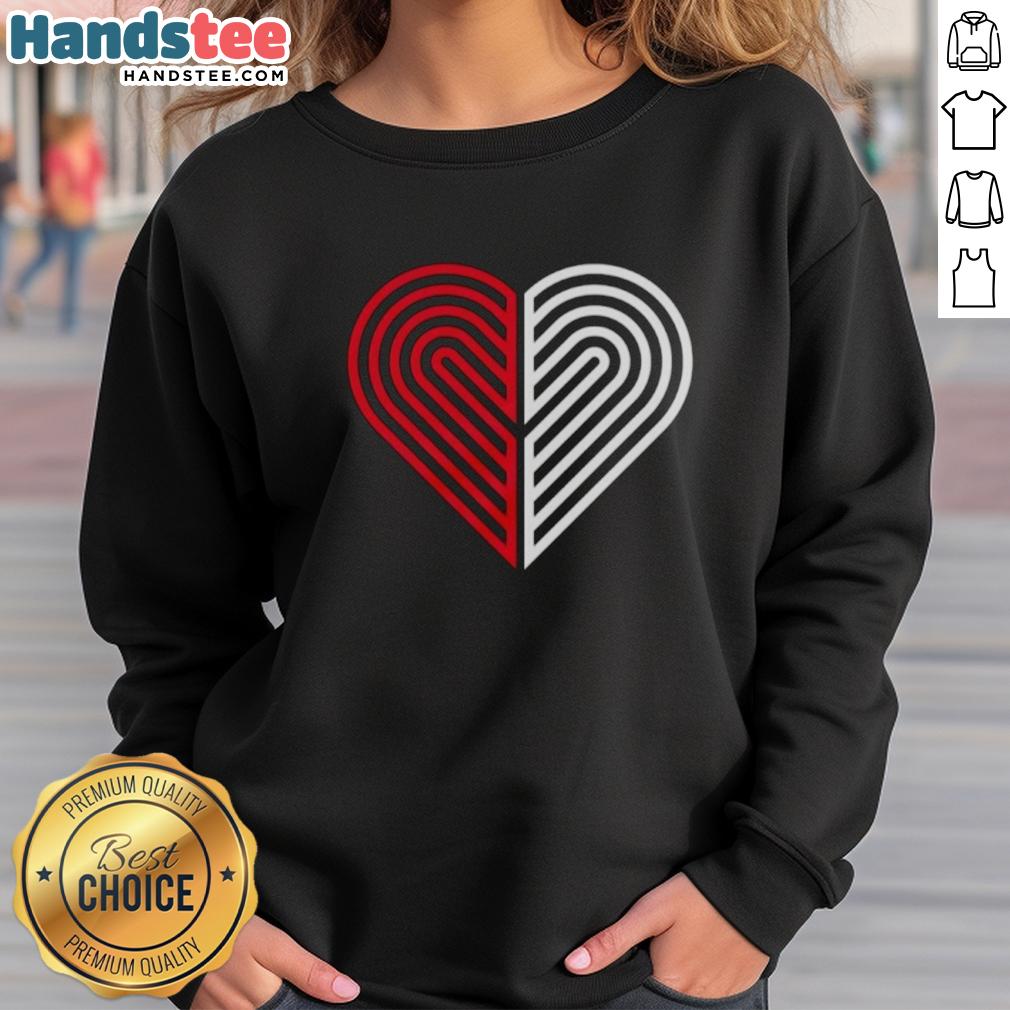 Alt Text: Cozy 'Love Portland Trail Blazers Basketball' sweatshirt in vibrant colors, perfect for fans supporting their team.