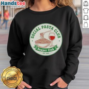 Alt Text: Retro 'Pasta Club' sweatshirt, established 2024, featuring vibrant design perfect for cozy supper club gatherings.