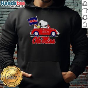 Snoopy and Woodstock in Ole Miss Rebels football flag hoodie, showcasing team spirit and playful design.