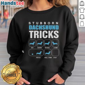 Cozy 'Nice Stubborn Dachshund Tricks' sweatshirt featuring a playful dachshund design, perfect for dog lovers.
