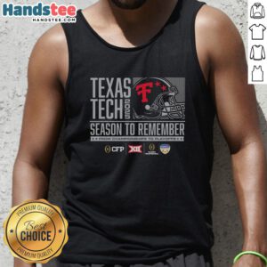 Texas Tech Red Raiders helmet on a tank top, celebrating the memorable 2025 championships and playoff season.