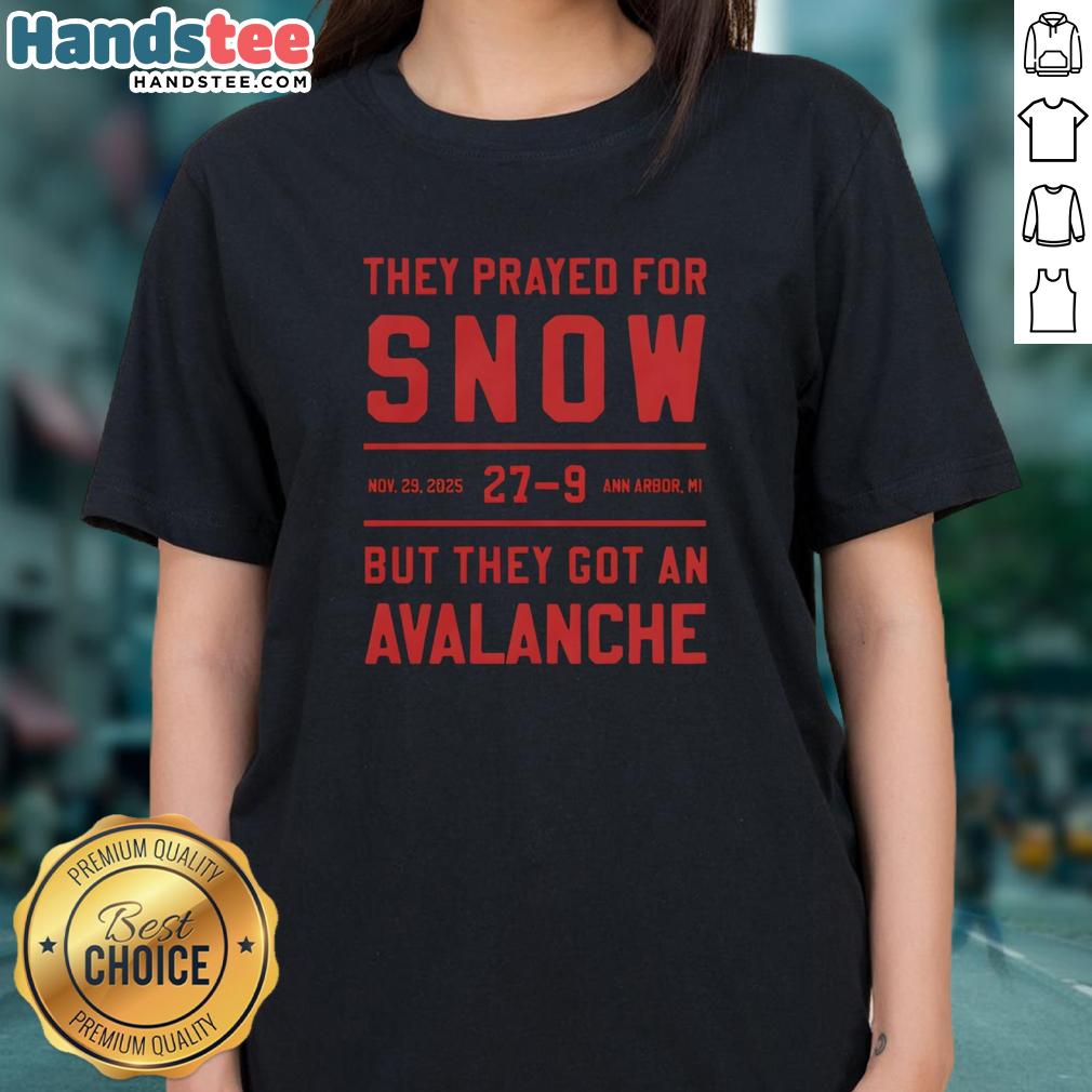 Nice Ladies Tee featuring a snow-themed design for Ann Arbor, MI, after an unexpected avalanche on Nov 29, 2025.