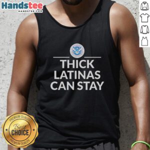 Latina model wearing a Nice Thick Latinas tank top at the Department of Homeland Security, showcasing style and confidence.