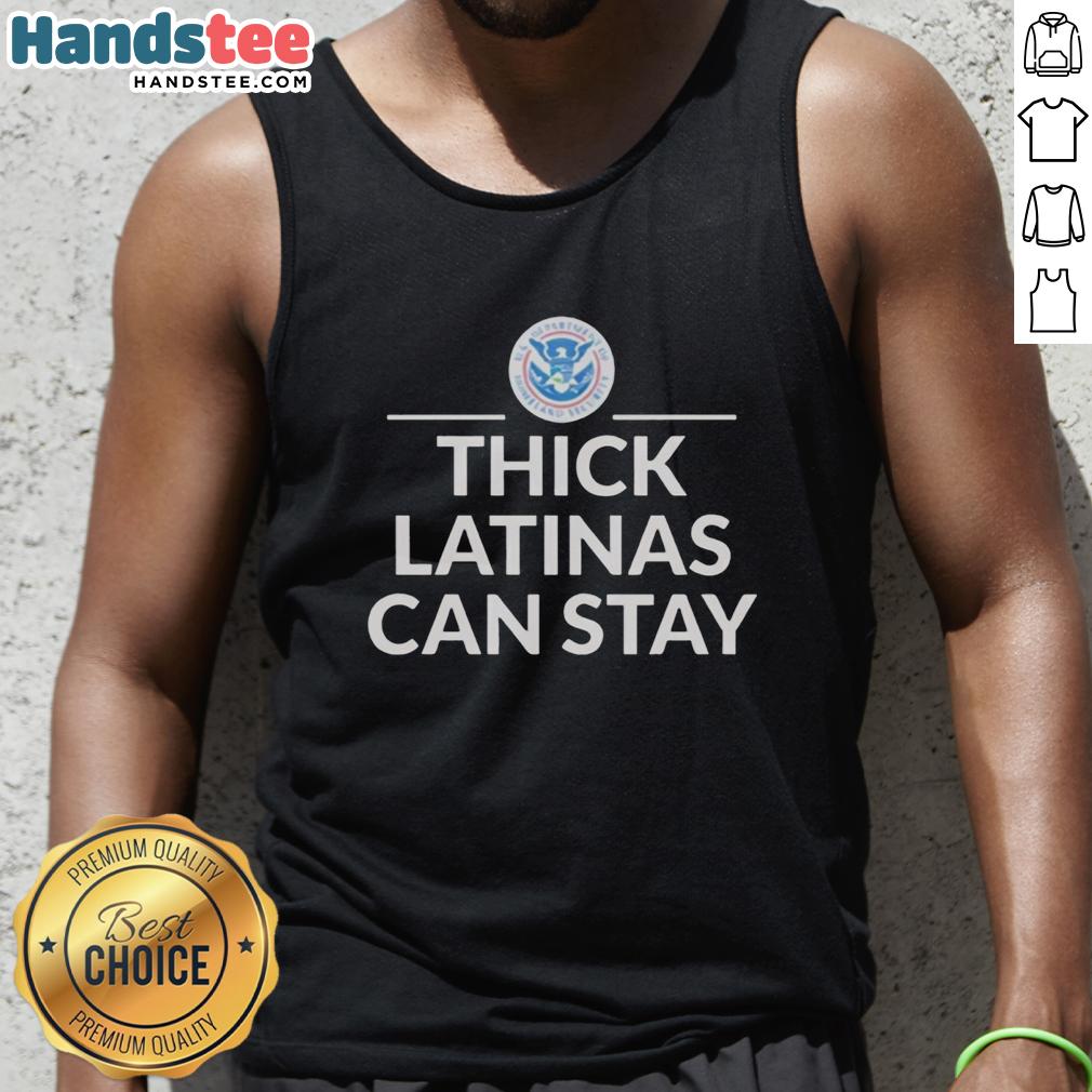 Latina model wearing a Nice Thick Latinas tank top at the Department of Homeland Security, showcasing style and confidence.