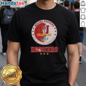 Official 2025 Big 10 Men's Football Champions Indiana Hoosiers T-Shirt featuring team colors and logo.