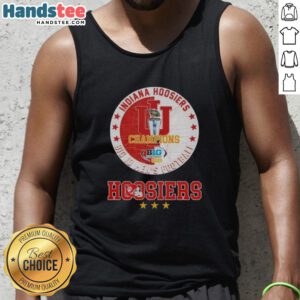 Official 2025 Big 10 Men's Football Champions Indiana Hoosiers tank top featuring team logo and vibrant colors.