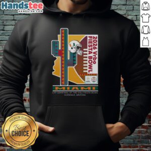 Official 2026 Vrbo Fiesta Bowl Miami Hurricanes CFP Semifinal Prick 6 Hoodie showcasing team pride and vibrant colors.