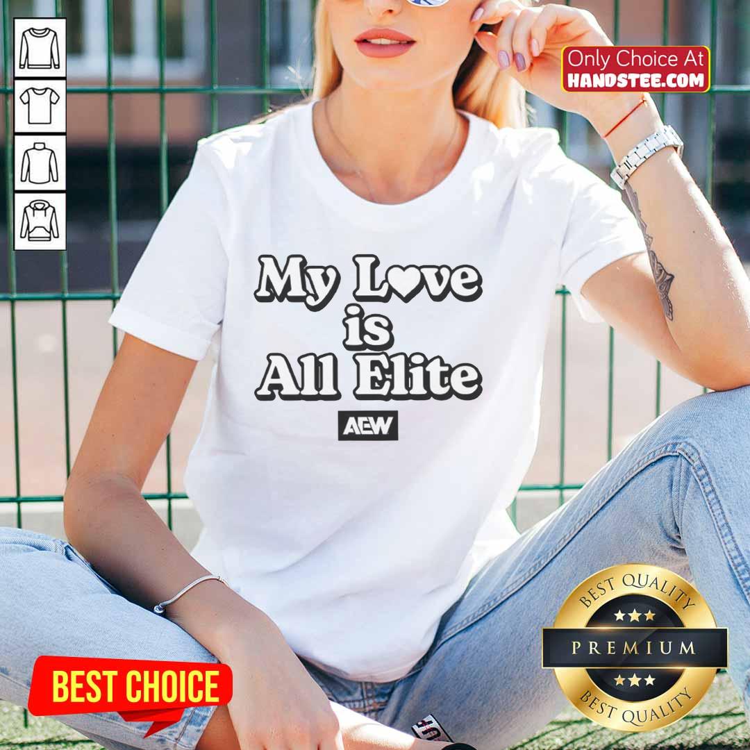 Official AEW My Love Is All Elite Ladies Tee featuring a stylish design for passionate wrestling fans.