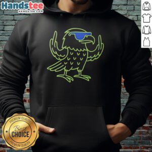 Alt Text: Seattle Seahawks mascot giving a playful middle finger, wearing a 2026 football hoodie, showcasing team spirit.