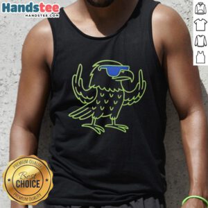 Official Blitz Seattle Seahawks mascot giving a middle finger, wearing a 2026 football tank top for fans.