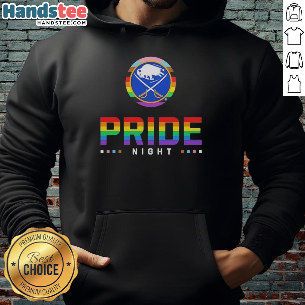 Alt Text: Official Buffalo Sabres Pride Night Hoodie featuring vibrant colors and team logo, celebrating inclusivity in sports.