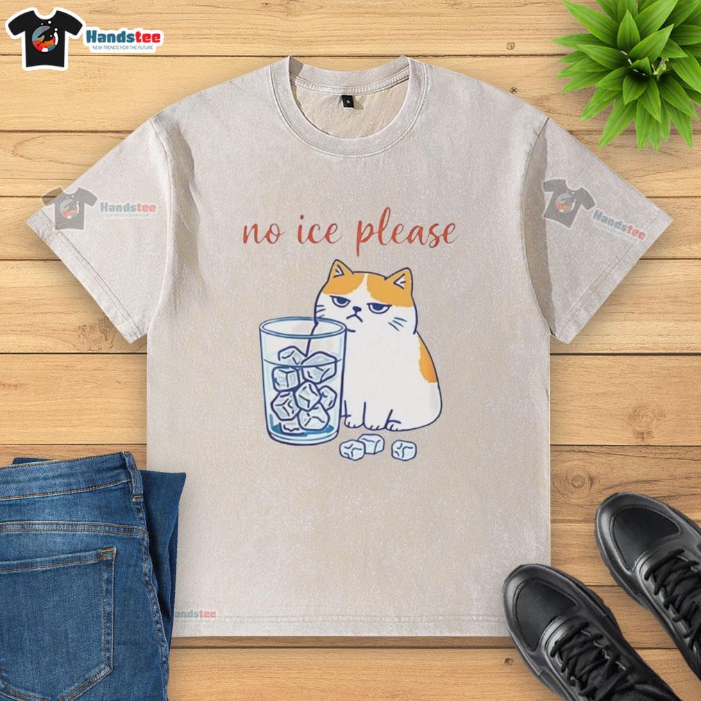 Official Cat No Ice Please Caricature on a Washed T-Shirt, featuring a playful cat design perfect for casual wear.