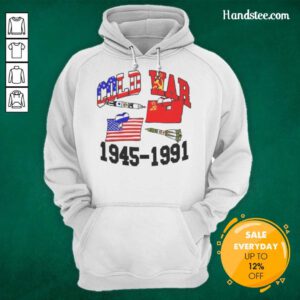 Alt Text: Official Cold War 1945-1991 hoodie featuring iconic graphics and vintage design, perfect for history enthusiasts.