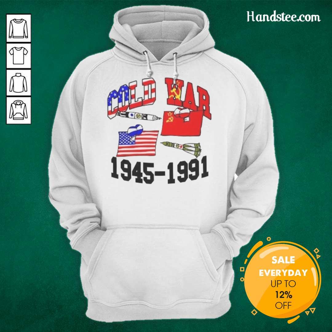 Alt Text: Official Cold War 1945-1991 hoodie featuring iconic graphics and vintage design, perfect for history enthusiasts.