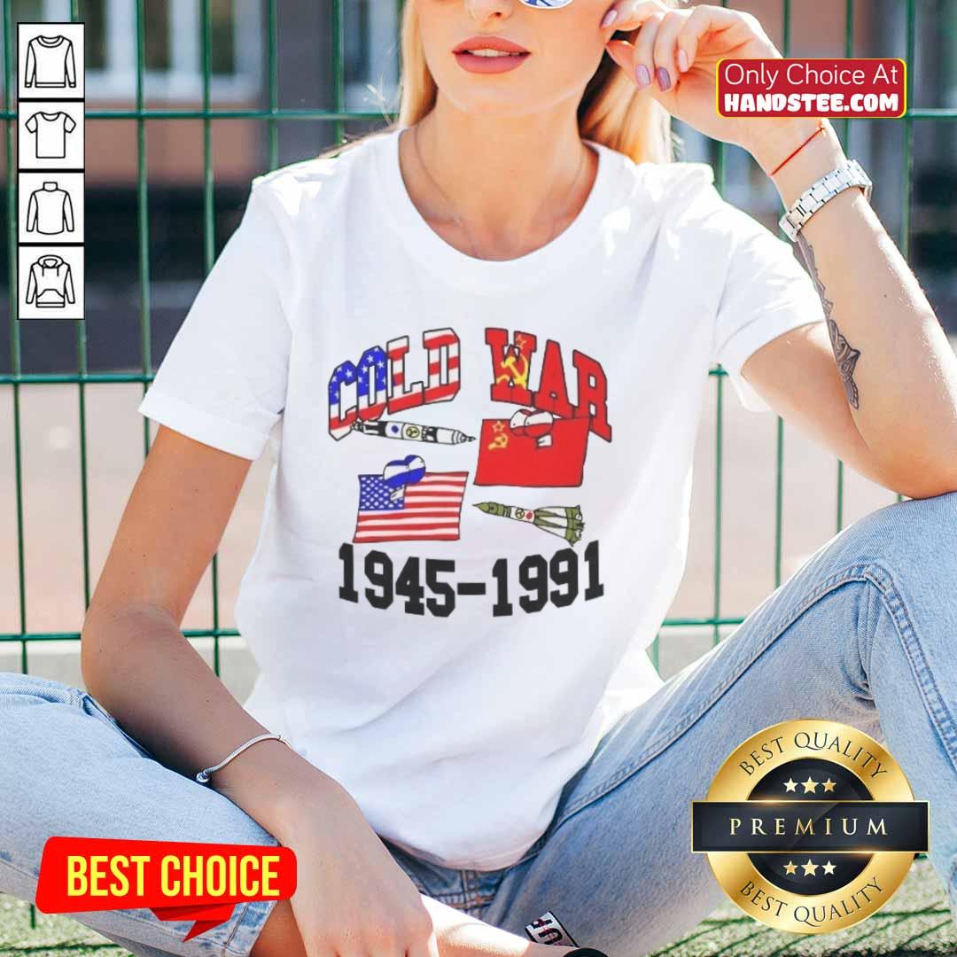 Official Cold War 1945-1991 Ladies Tee featuring a stylish design and vintage colors for history enthusiasts.